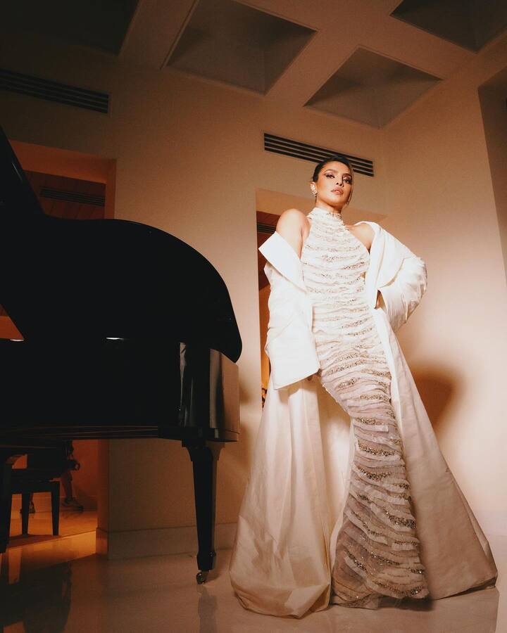 Priyanka Chopra stunned in a white halter-neck Tony Ward Couture gown.
