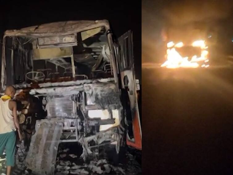 Yavatmal 10 to 12 Persons set fire to ST bus at Nagpur Tuljapur highway Maharashtra News Updates यवतमाळमध्ये 10 ते 12 अज्ञातांनी एसटी बस पेटवली, नागपूर-तुळजापूर हायवेवरील घटना