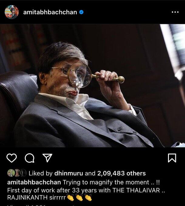 அதைத் தொடர்ந்து அமிதாப் பச்சனும், தான் தலைவர் 170 இல் நடிப்பது குறித்து பதிவிட்டிருந்தார்.