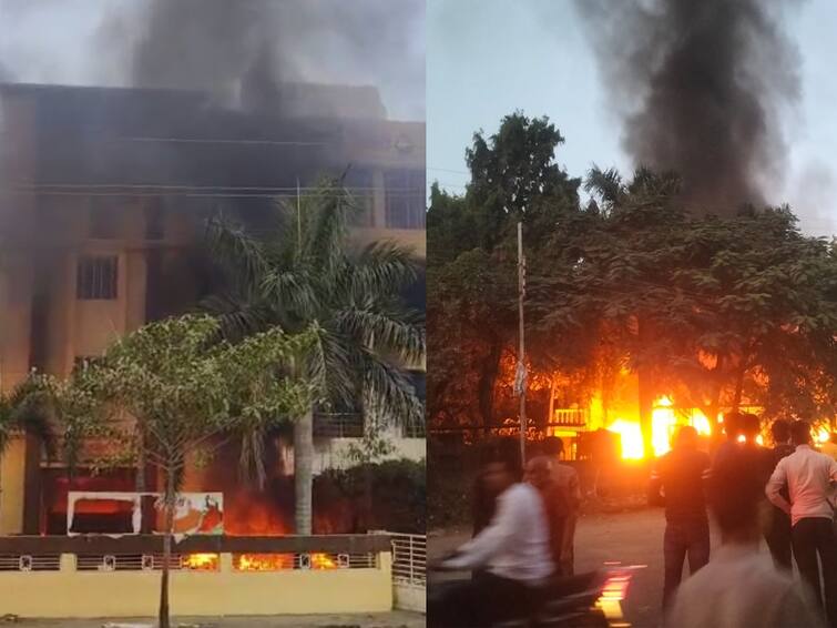 Maratha Reservation Protestors set fire to NCP MLA Sandeep Kshirsagar bungalow and NCP Office in Beed Maharashtra Beed Maratha Protest : बीडमध्ये मराठा आरक्षण आंदोलनाचा वणवा पेटला; आमदार संदीप क्षीरसागर यांच्या बंगल्यासह राष्ट्रवादी भवनची जाळपोळ