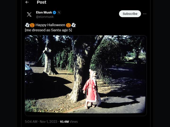 एलन मस्क ने अपनी एक पुरानी फोटो शेयर की है. मस्क ने बताया कि तब वे महज 5 साल के थे और Halloween डे के मौके पर सांता क्लॉज के रूप में तैयार हुए थे.