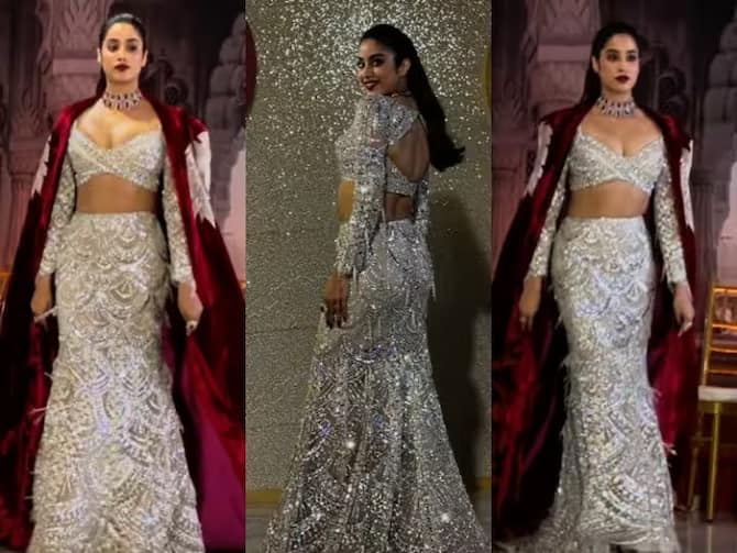 At Jio World Plaza Launch, Janhvi Kapoor In A Glimmering Silver Sequin  Cutout Lehenga Is Looking Like A Diwali Sparkler Through And Through