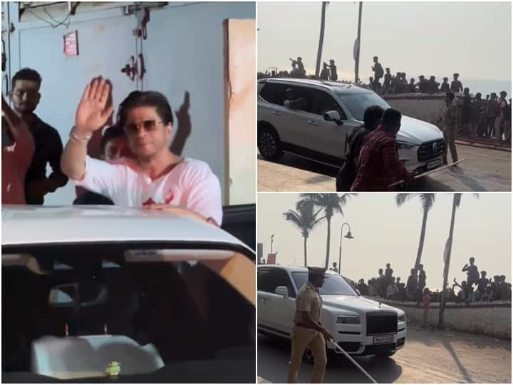 Shah Rukh Khan 58th Birthday king khan takes a birthday drive fans went wild beaten by police Shah Rukh Khan Birthday: सड़क पर निकला शाहरुख खान की गाड़ियों का काफिला, बीच में आए फैंस तो पुलिस ने डंडों से पीटा