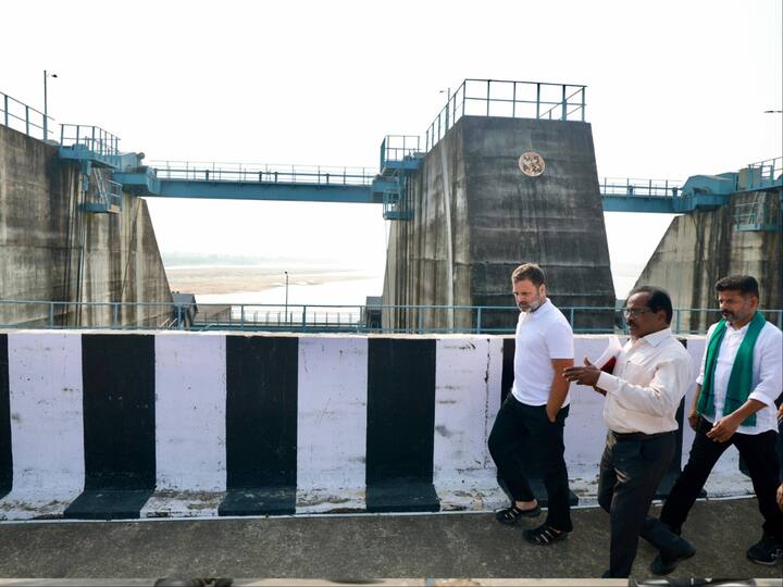 Congress leader Rahul Gandhi visited Medigadda Barrage amid allegations of poor quality of construction work and corruption in Kaleshwaram project in Telangana