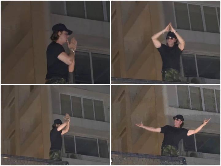 Shah Rukh Khan 58 Birthday Fans gathered outside Mannat  burn fire crackers SRK Greeted from his home Balcony midnight Shah Rukh Khan Birthday: बर्थडे पर बालकनी में आकर SRK ने दिया सरप्राइज, फैंस से इशारों में कही दिल जीत लेने वाली बात