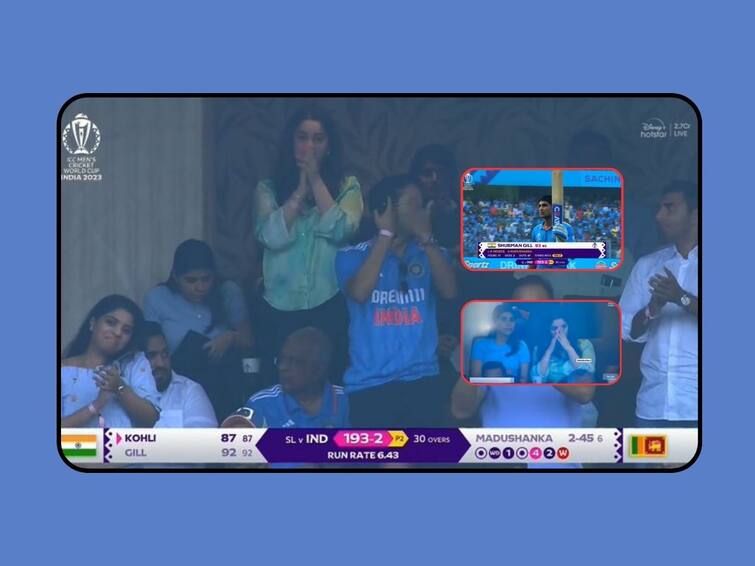 ICC Cricket World Cup 2023 Sara Tendulkar reactions after Shubman Gill missed a century Shubman Gill : शुभमन गिलचं वर्ल्डकपमधील पहिलं शतक हुकलं, साराचा पहिल्यांदा चेहरा पडला, मग उभ राहुन कौतुक!