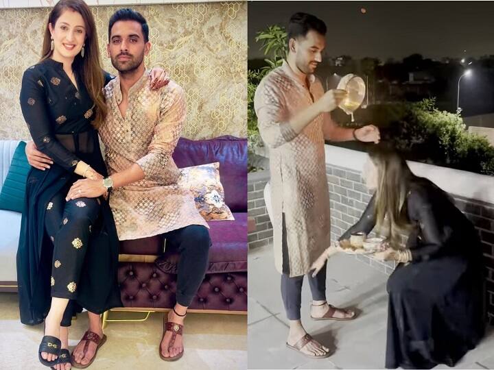 चोट के चलते लंबे समय से टीम इंडिया से बाहर चल रहे दीपक चाहर ने भी अपनी पत्नी के साथ खूबसूरत तस्वीर साझा की. उन्होंने एक वीडियो भी शेयर किया. इस वीडियो में जया भारद्वाज दीपक के पैर छूते हुए भी नजर आ रही है.