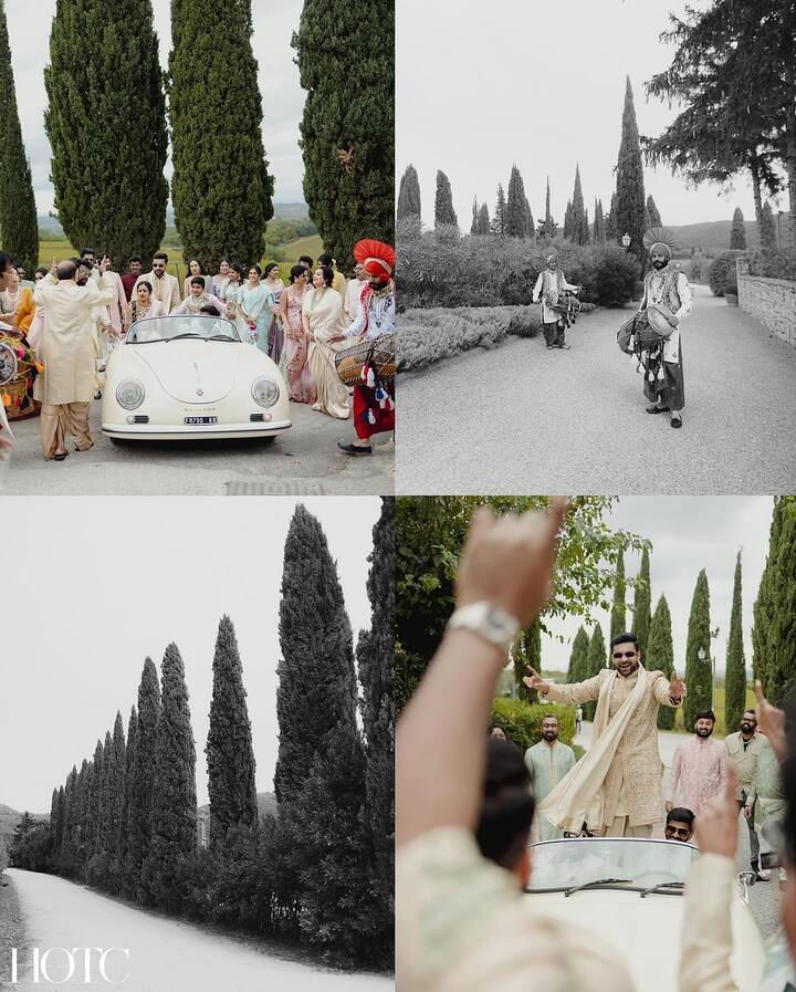 इन तस्वीरों में दुल्हे राजा घोड़ी पर नहीं बल्कि विंटेज गाड़ी से बैठकर बारात लाते हुए नजर आ रहे हैं.
