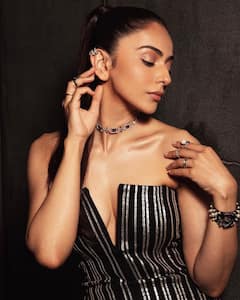 Rakul Preet Raises Temperature In Striped Bodycon Off -Shoulder Dress; See Pics