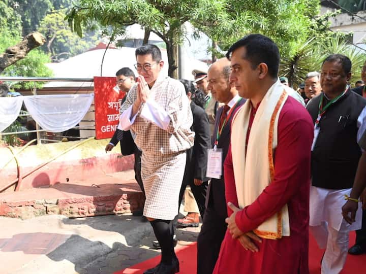 King Wangchuck greets people who came to meet him in Guwahati, Assam, on Friday. A cultural programme and a dinner will be hosted in his honour by Governor Gulab Chand Kataria. (Source: DIPR, ASSAM)