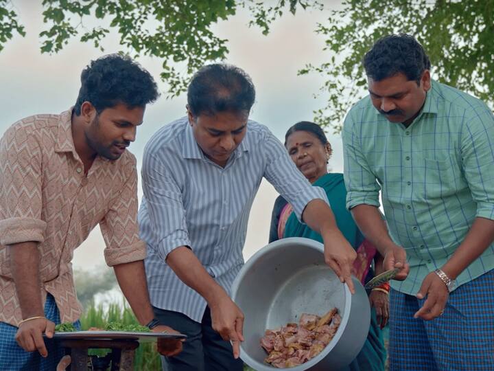 Minister KTR Cooks Chicken Curry With My Village Show Team and gangavva Minister KTR: గంగవ్వతో నాటుకోడి కూర వండిన కేటీఆర్, పొలం గట్లపై అదిరిపోయేలా దావత్