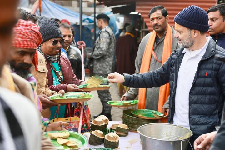 During his visit, Rahul Gandhi also paid a visit to the 'Bheem Shila' behind the Kedarnath temple. This substantial rock is believed to have tumbled down from the mountains during the devastating Uttarakhand floods in June 2013. It is also credited with shielding the temple from the calamity. (Facebook/@RahulGandhi)