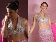 Sara Ali Khan Photos : பிங்க் நிற லெஹங்காவில் பளிச்சிடும் அழகி சாரா அலி கான்!