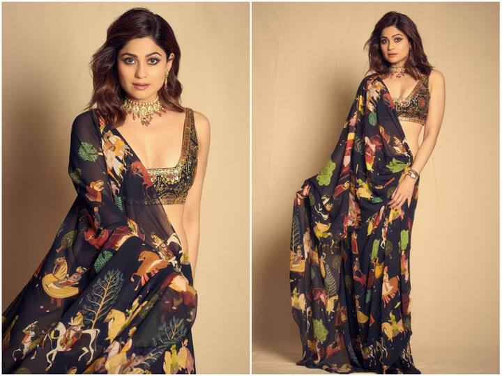 Shamita Shetty is wowing fans and followers with her gorgeous pictures in a printed black saree.