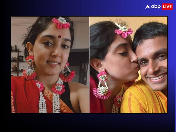 Ayra Khan’s wedding rituals started, Aamir Khan’s daughter looked very cute wearing a red bindi on her cotton saree.
