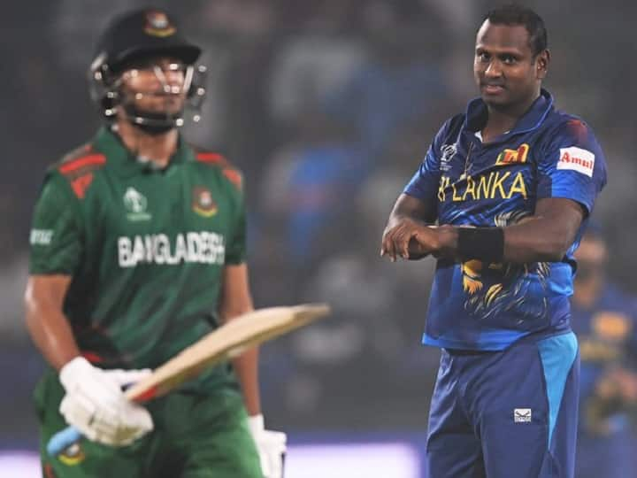 Angelo Mathews takes Revenge from Shakib Al Hasan of Time Out BAN vs SL World Cup 2023 Video: मैथ्यूज ने ऐसे लिया टाइम आउट का बदला, शाकिब का विकेट लेकर किया यह इशारा