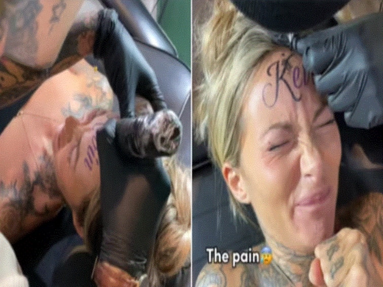 Woman Gets Tattoo Of Her Boyfriend Name On Her Forehead Boyfriend Tattoo On Forehead Viral Video This Woman Got A Tattoo Of Her Boyfriend's Name On Her Forehead. WATCH