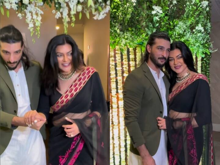 sushmita sen attend diwali party with ex boyfriend rohman shawl photos video viral Diwali 2023: दीवाली पार्टी में Sushmita Sen ने ब्वॉयफ्रेंड का हाथ थामें मारी एंट्री, रोहमन शॉल ने संभाला पल्लू, वीडियो वायरल