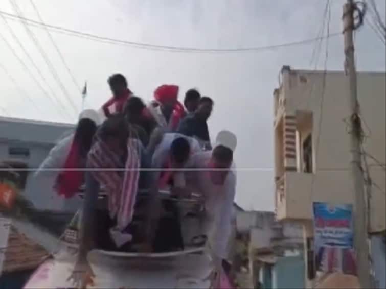 KT Rama Rao Telangana Minister KTR Falls From Poll Rally Vehicle In Nizamabad — VIDEO Telangana Minister KTR Falls From Poll Rally Vehicle In Nizamabad — VIDEO