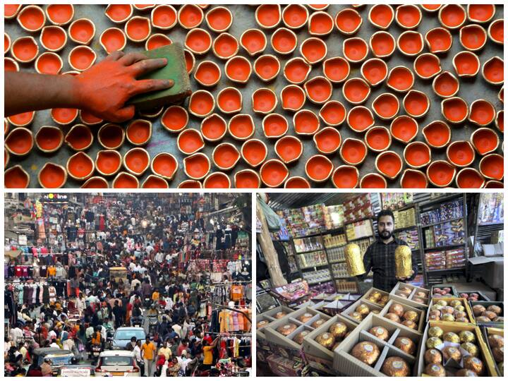 With just a couple of days to go for Diwali, huge crowds descended upon markets to shop for diyas and decorations.