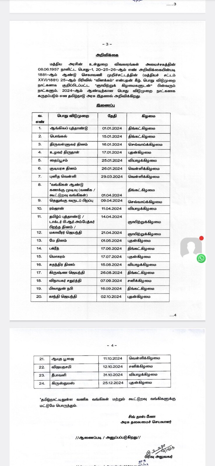 2024 Holiday Calendar Tamil Nadu Includes More Holidays on Monday Long