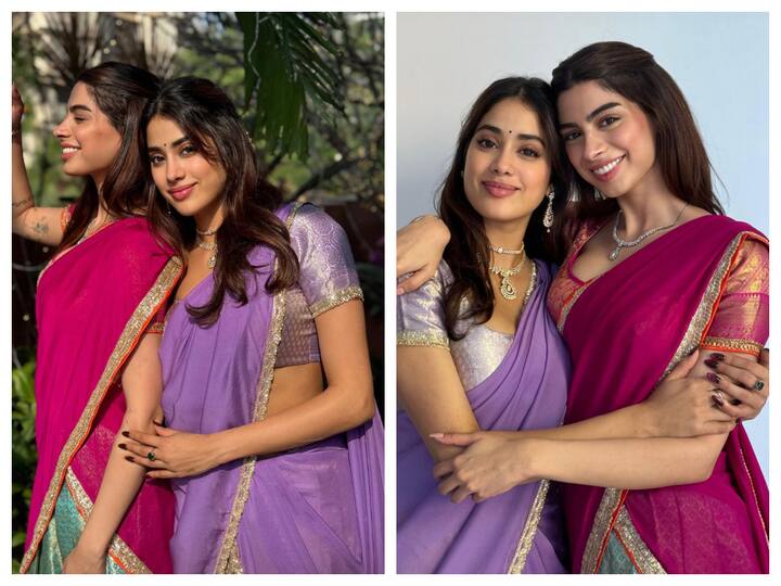 Janhvi Kapoor and Khushi Kapoor attended Diwali Pooja at the office of Karan Johar's Dharma Proudctions on Friday.