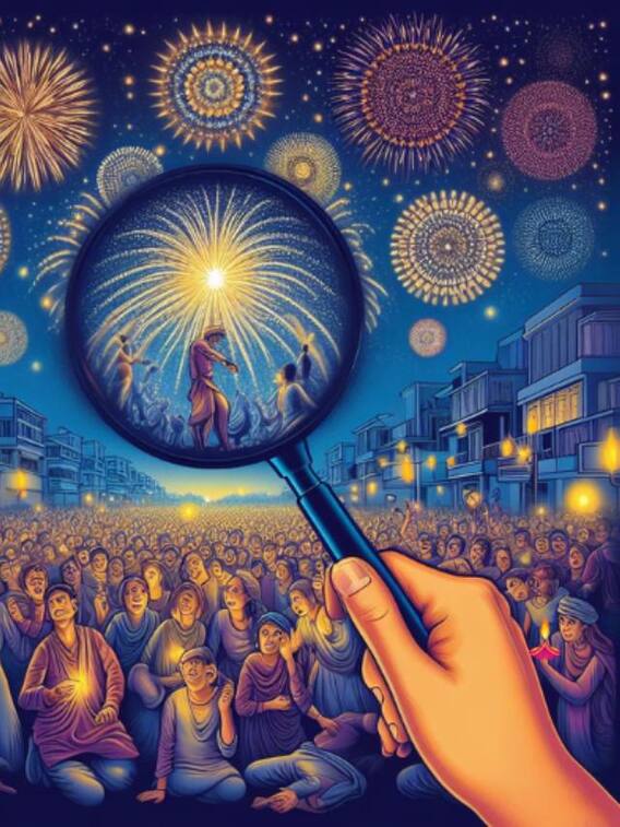 आतिशबाजी के बीच जल रहा है दीया, तेज नजर वाले खोज के बताएं