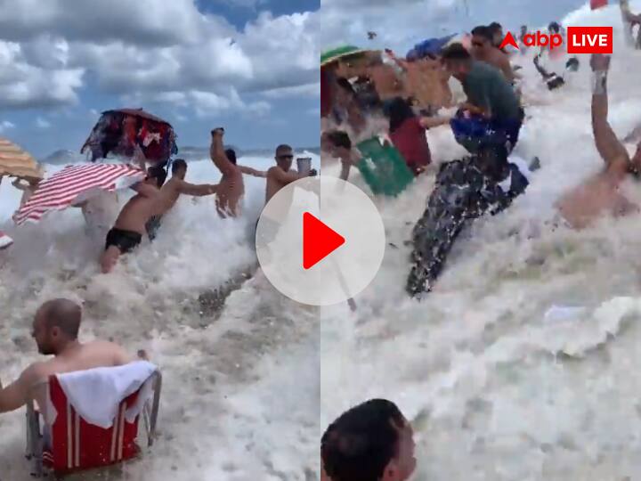 Viral Video Massive Freak Wave Comes On Leblon Beach In Brazil बीच पर क्वालिटी टाइम एन्जॉय कर रहे थे लोग, तभी अचानक आई 'मौत की लहर'...और तिनके की तरह बह गए लोग, देखें VIDEO
