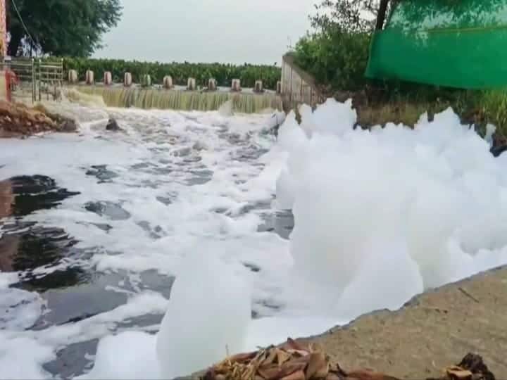 Madurai news  action of the municipal corporation officials who put a curtain on the foam TNN கண்மாய் மறுகால் பாயும் நீரில் கழிவு நீர் கலப்பு ; நுரைக்கு திரை போட்ட மதுரை மாநகராட்சி அதிகாரிகள்