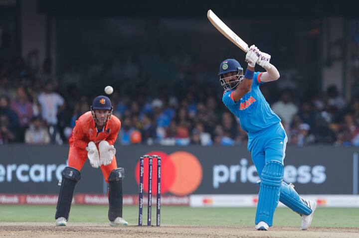 Rahul scored the fastest World Cup hundred by an Indian. He got the landmark in 62 balls at his home ground- the M Chinnaswamy Stadium. (Image Source: Getty)