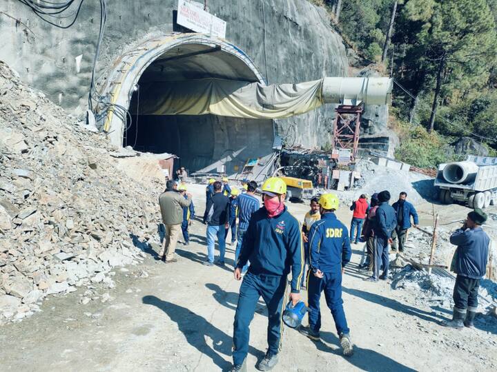 Rescue operations are underway after a portion of a tunnel under construction between Silkyara and Dandalgaon on the Brahmakal-Yamunotri national highway collapsed in Uttarkashi district of Uttarakhand. (Source: PTI)