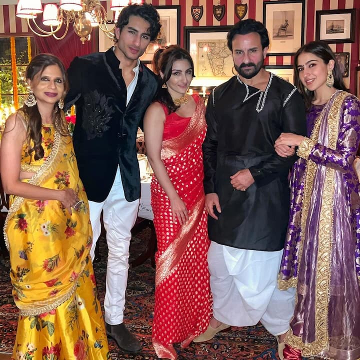 Sara Ali Khan was also present for the bash with her brother Ibrahim Ali Khan. (Image: Instagram/@sakpataudi)