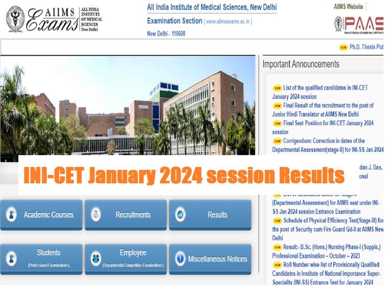 AIIMS INICET Jan 2024 Exam results declared; Direct link here INICET Results: ఎయిమ్స్ ఐఎన్‌ఐసెట్ - 2024 జనవరి సెషన్ ఫలితాలు విడుదల, డైరెక్ట్ లింక్ ఇదే