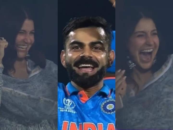 विराट कोहली के विकेट लेते ही पत्नी अनुष्का खुशी से उछल पड़ीं, उनके रिएक्शन का वीडियो वायरल