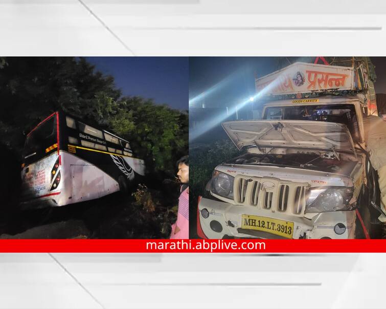 Ahmednagar latest News Three killed in a horrific accident on the Ahmednagar-Pune route Maharashtra news Ahmednagar News : अहमदनगर-पुणे महामार्गावर भीषण अपघात, ट्रॅव्हल्सची पिकअपला धडक, एकाच कुटुंबातील तिघांचा मृत्यू