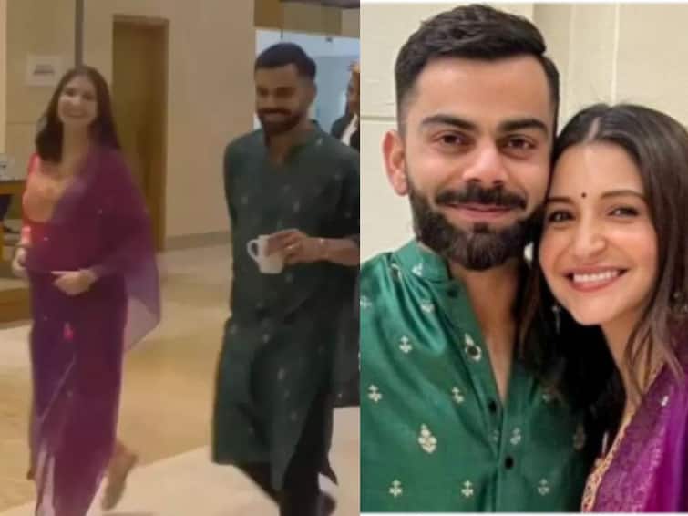 Viral Video Anushka Sharma hides baby bump as she gets spotted with hubby virat kohli at diwali bash Video: प्रेग्नन्सीच्या चर्चेदरम्यान पुन्हा स्पॉट झाली अनुष्का; विरुष्काचा व्हिडीओ पाहून नेटकरी म्हणाले,  'गुडन्यूज?'