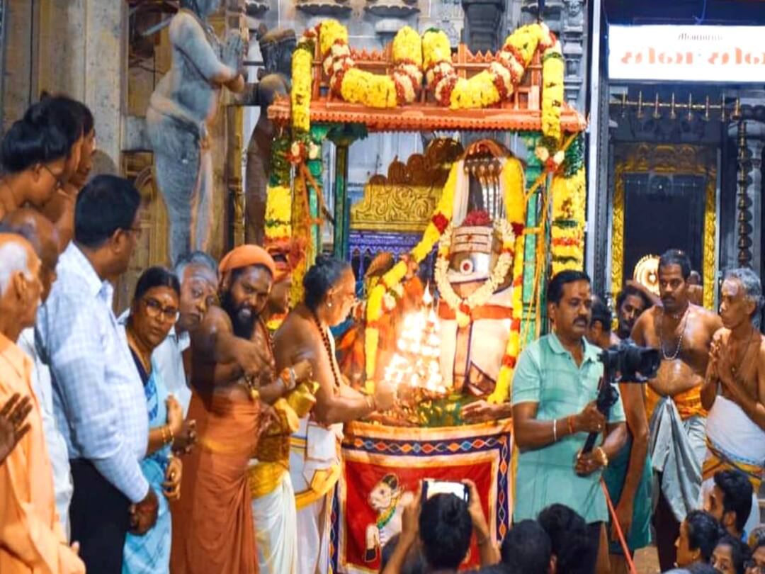 மாயூரநாதர் கோயில் அம்மன் மயில் உருவில் சிவனை பூஜிக்கும் நிகழ்வு -  திரளான பக்தர்கள் பங்கேற்பு