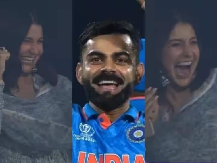 odi world cup 2023 ind vs ned wife anushka sharmas reaction getting viral on virat kohli took wicket watch video Watch Video: உலகக் கோப்பையில் முதல் விக்கெட்டை எடுத்த கோலி.. உற்சாகத்தில் துள்ளி குதித்த அனுஷ்கா சர்மா.. வைரல் வீடியோ!