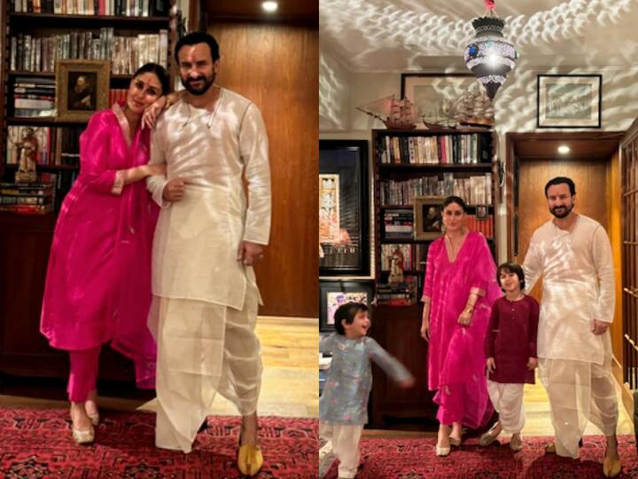 Kareena Kapoor posed with Saif, Taimur and Jeh. The family sported stunning traditional outfits.