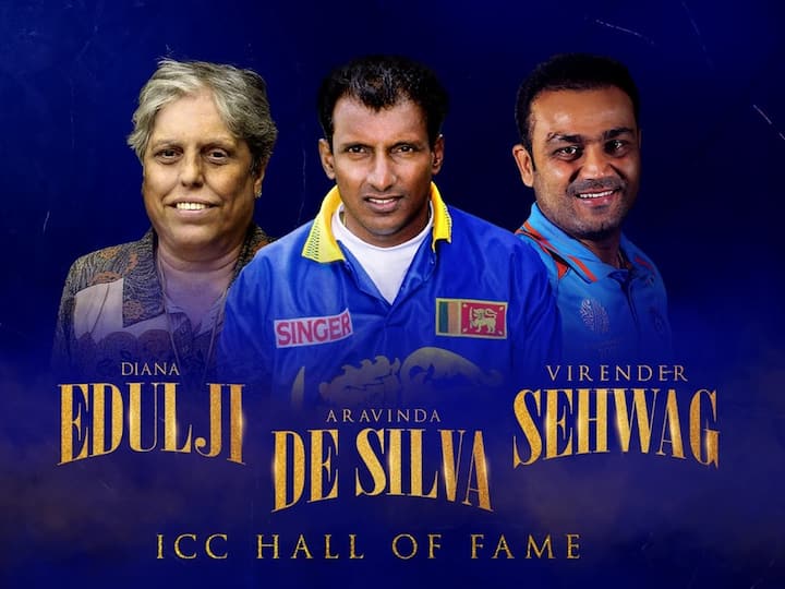 Virender Sehwag ICC Hall Of Fame Along With Diana Edulji Aravinda de Silva Virender Sehwag Inducted Into ICC Hall Of Fame Along With Diana Edulji And Aravinda De Silva