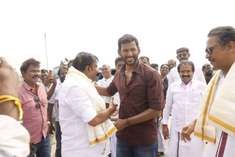 Actor Vishal joins DMK? Minister KN Nehru  actor Vishal sudden meeting TNN திமுகவில் இணைகிறாரா நடிகர் விஷால் ? - அமைச்சர் கே.என்.நேரு - விஷால் திடீர் சந்திப்பு