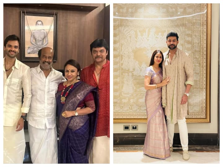 Newlywed couple Varun Tej-Lavanya Tripathi and other South stars like Rajinikanth, Vijay Deverakonda and Jr NTR celebrated Diwali. Here's a glimpse of their celebrations.