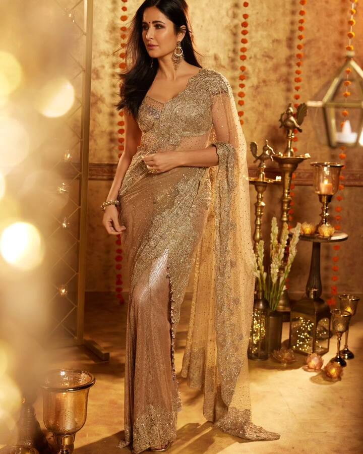 This beautiful saree was designed by Tarun Tahiliani, who is renowned for his impeccable craftsmanship and attention to detail.