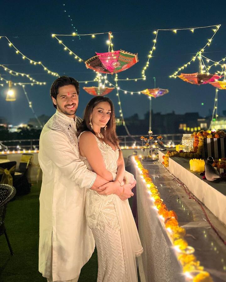 Sidharth Malhotra and Kiara Advani spent their first Diwali as a married couple celebrating with family and friends.