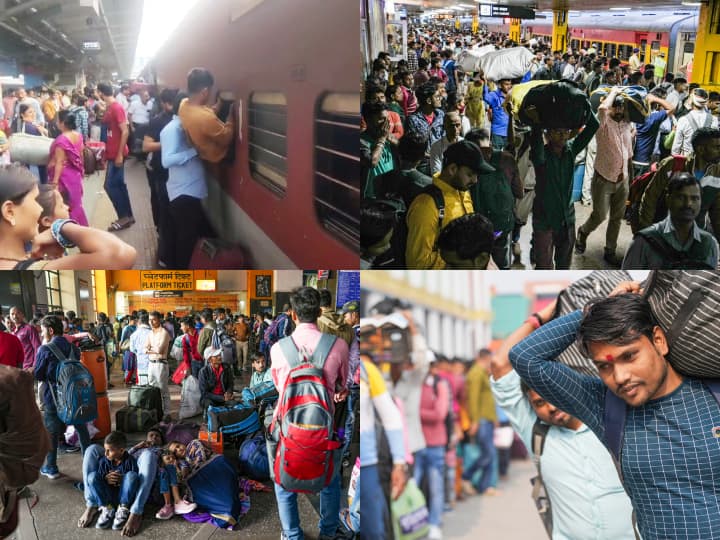 Chhath Puja 2023: रेलवे स्टेशन पर यात्रियों की भीड़ है लेकिन छठ की खुशी में घर लौटने वालों का उत्साह कम नहीं हो रहा है. कोई हाथ में तो कोई कंधे पर झोला उठाकर घर के लिए निकल पड़ा है.