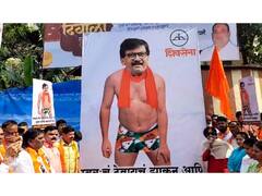 संजय राऊतांना 'राष्ट्रवादी'ची अंतर्वस्त्र, शिंदेंच्या शिवसेनेकडून अनोखं आंदोलन