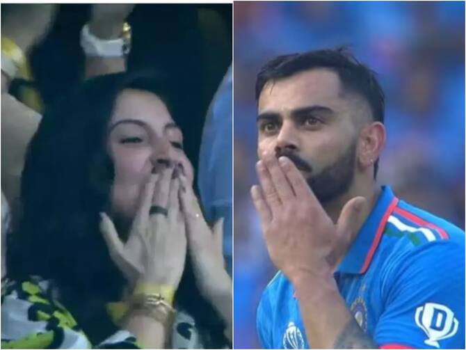 India Vs New Zealand WC Match: Anushka Sharma Gives Virat Kohli Flying Kiss As He Breaks