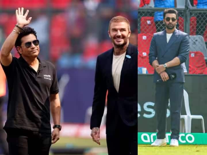 David Beckham & Ranbir Kapoor At Wankhede: david beckham ranbir kapoor celebrities at ind vs nz world cup 2023 IND vs NZ: ડેવિડ બેકહેમથી લઇને રણબીર કપૂર સુધી, આ હસ્તીઓ ભારત-ન્યૂઝીલેન્ડની સેમિ ફાઇનલ જોવા પહોંચ્યા વાનખેડે