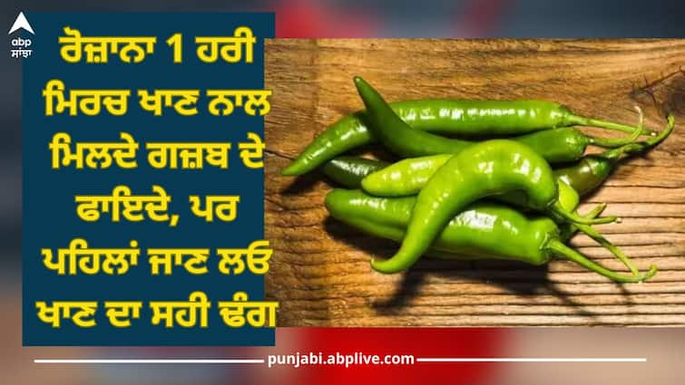 Unbelievable Health Benefits of Green Chillies Health News Green Chillies: ਰੋਜ਼ਾਨਾ 1 ਹਰੀ ਮਿਰਚ ਖਾਣ ਨਾਲ ਮਿਲਦੇ ਗਜ਼ਬ ਦੇ ਫਾਇਦੇ, ਪਰ ਪਹਿਲਾਂ ਜਾਣ ਲਓ ਖਾਣ ਦਾ ਸਹੀ ਢੰਗ