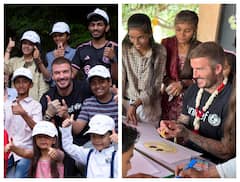 Football Star David Beckham Watches IND Vs NZ Semi-Final, Promotes Equality & Empowerment For Girls At Wankhede. In Pics